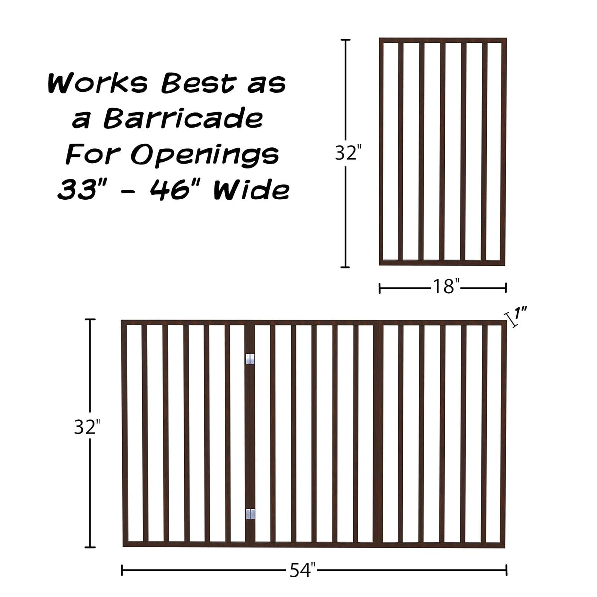 PETMAKER Pet Gate, 3 Panel Freestanding Dog Gate Indoor, Brown, 54” x 32”