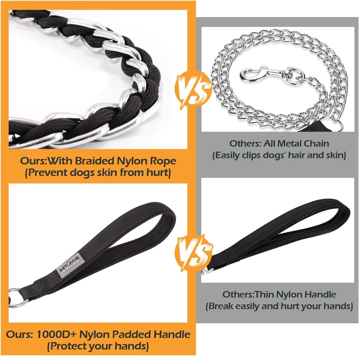 Chain Dog Leash, Bite-Proof Metal Leash, with Padded Handle，Black