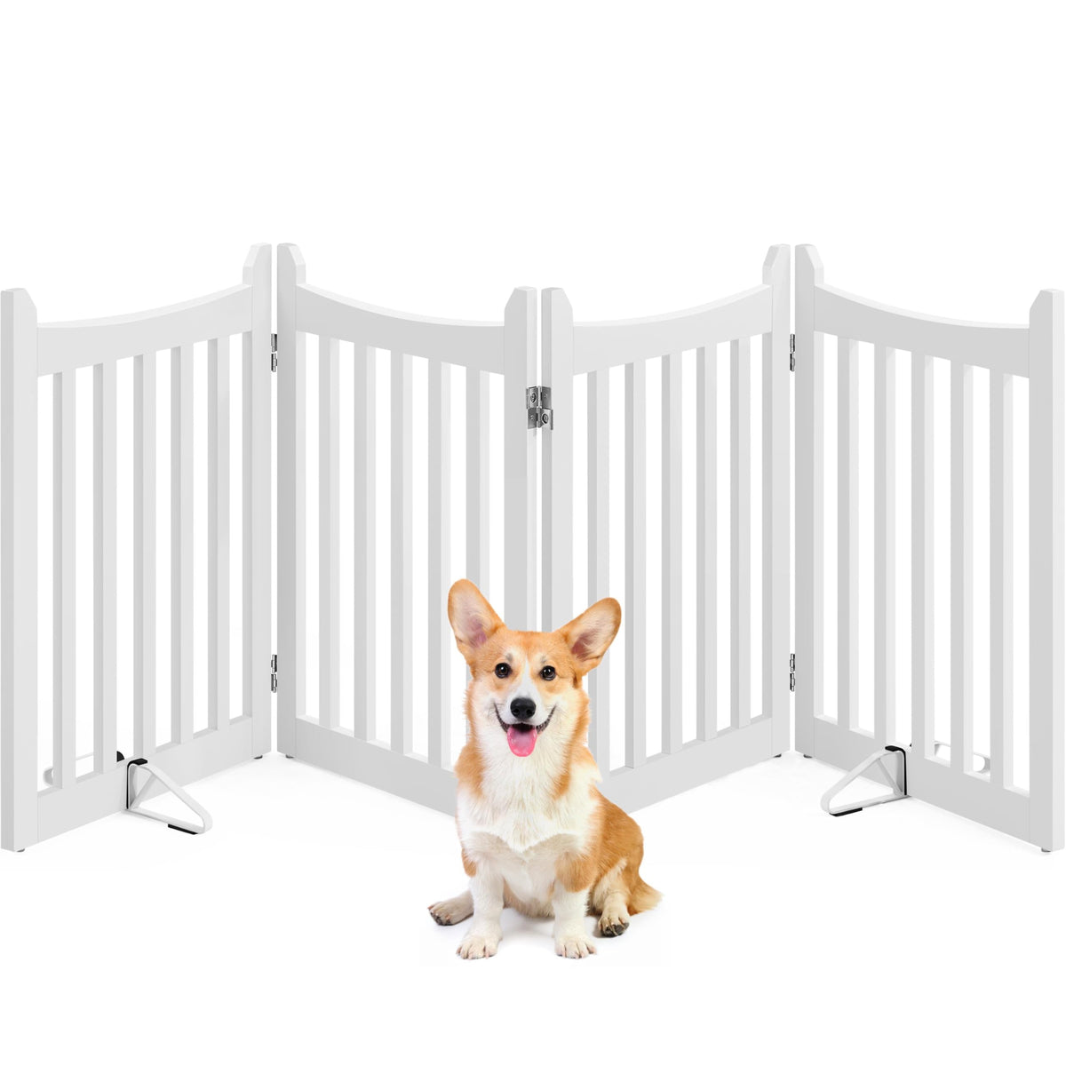 Yaheetech 36in 4-Panel Wooden Freestanding Pet Gate for Indoors Espresso