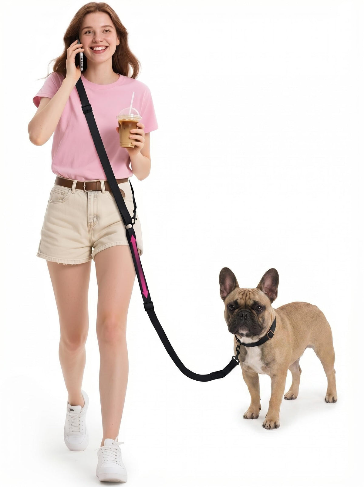 Hands Free Dog Leash, 5.9-8.2ft Multifunctional Crossbody Rope with Explosion-Proof Handle and Adjustable Training Hands Free Leash for Medium Dog Walking Jogging and Running