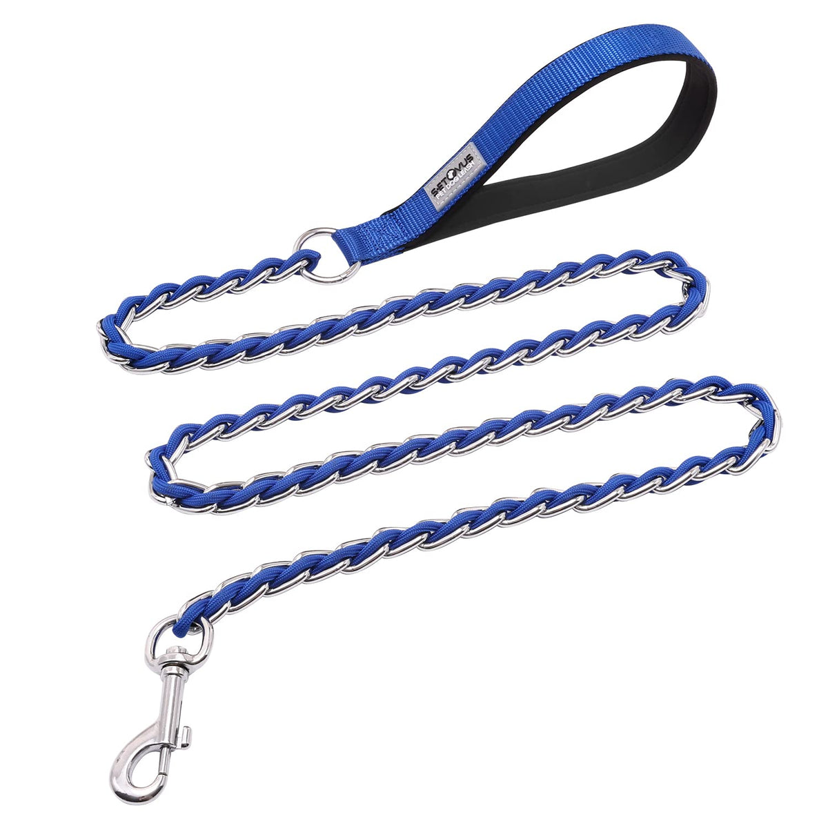 Chain Dog Leash, Bite-Proof Metal Leash, with Padded Handle，Black