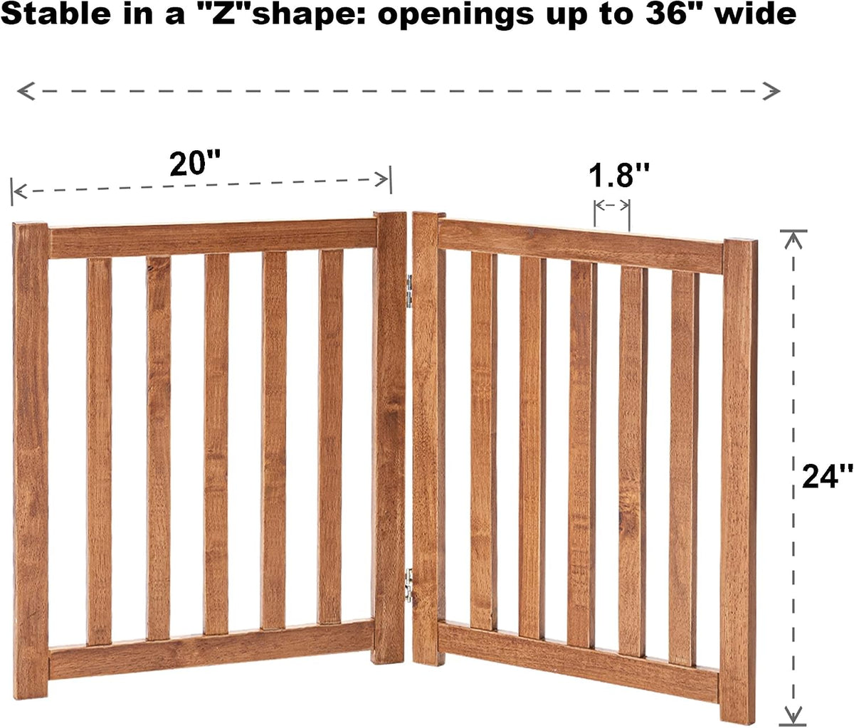 LZRS Wooden Free Standing Dog Gate 40" W x 24" H, Foldable Solid Hardwood Pet Safety Fence for House Doorways, Stairs, Hallways, Step-Over Pet Barrier, No Drill Easy Setup, Brown Oak