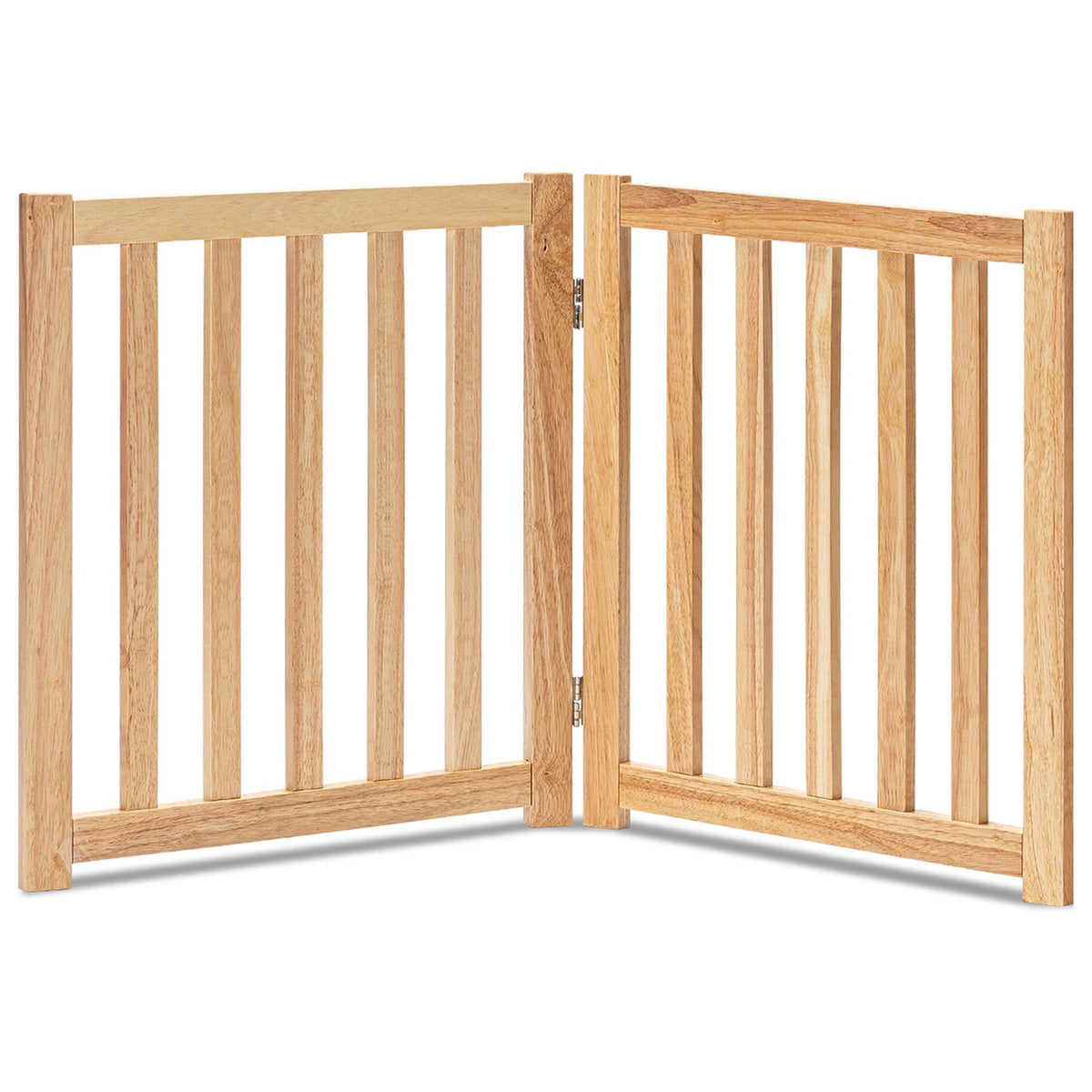 LZRS Wooden Free Standing Dog Gate 40" W x 24" H, Foldable Solid Hardwood Pet Safety Fence for House Doorways, Stairs, Hallways, Step-Over Pet Barrier, No Drill Easy Setup, Brown Oak