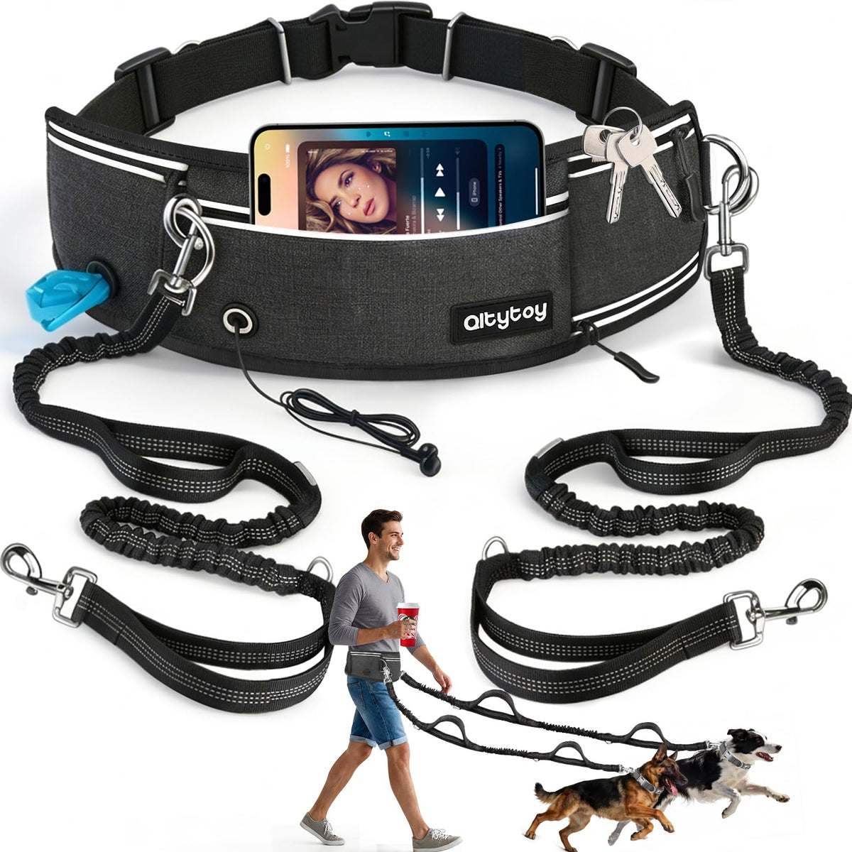 Hands Free Dog Leash, 240LB Heavy Duty Retractable with Fanny Pack