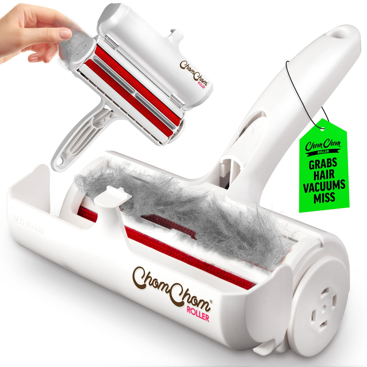 ChomChom Roller Pet Hair Remover – Original Size Reusable Lint Roller for Cat & Dog Hair on Furniture, Couch, Carpet, Car, Rugs & Bedding – Portable, Eco-Friendly (Dog)