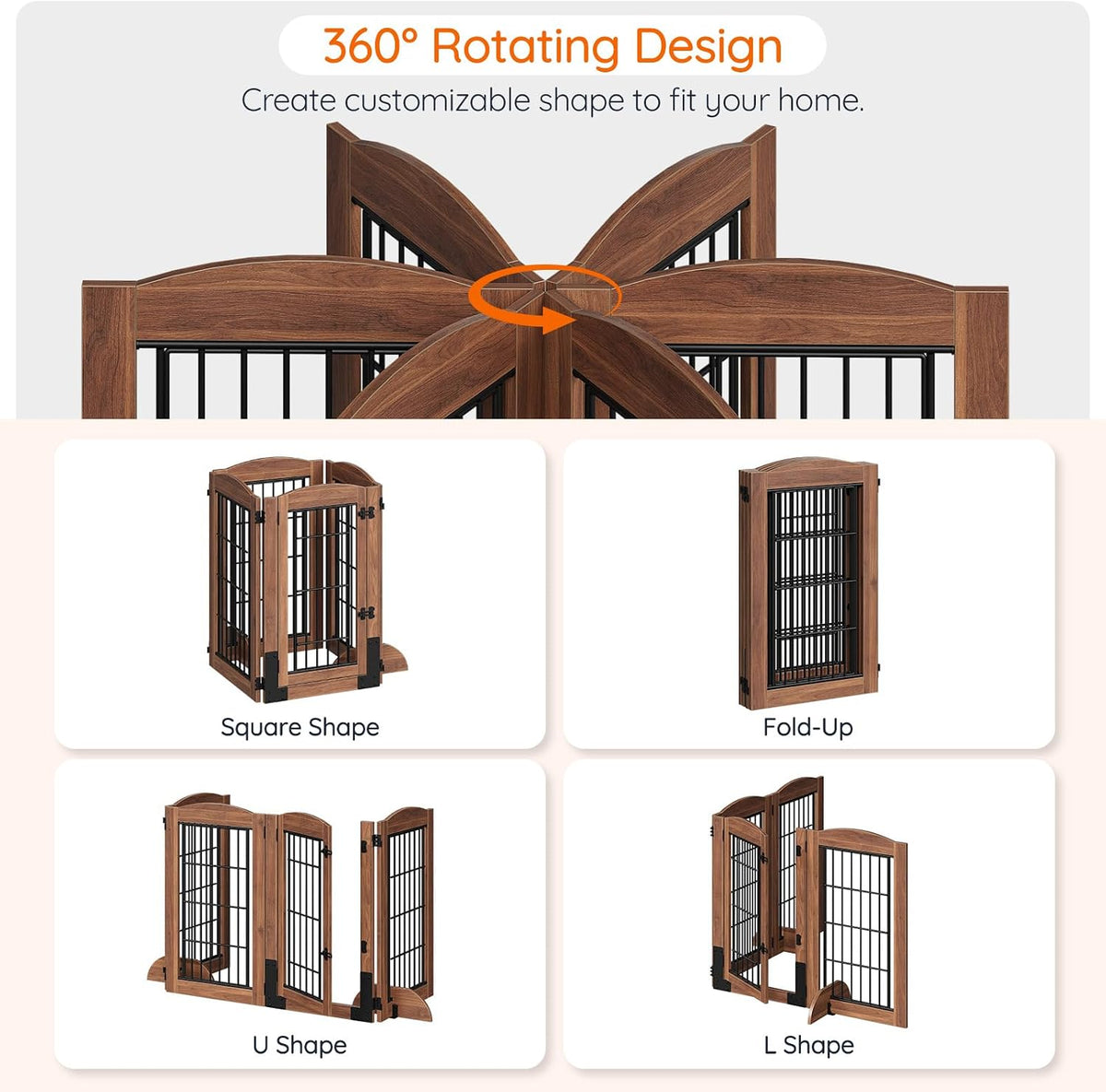 HOOBRO 4 Panels Dog Gate Indoor with Door, 32.7'' Tall Freestanding Pet Gate with 2 Support Feet, Foldable Dog Fence for Doorways, Stairs, Wooden Pet Puppy Safety Fence, Walnut BH86PP03N1