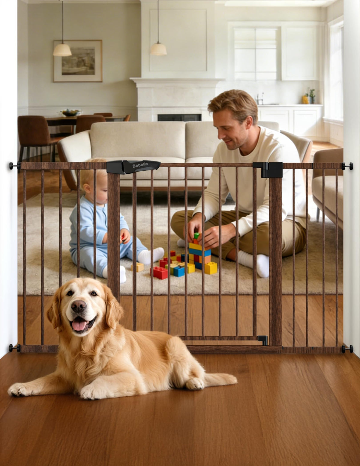 Babelio 29-55" Extra Wide Baby Gate, PressGuard P7, Brown Wood Pattern