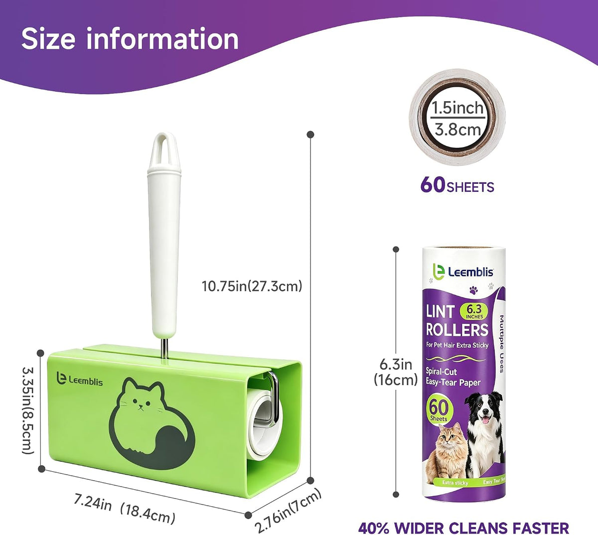 Extra Sticky Lint Roller, 6.3 Inch Wide Heavy Duty Pet Hair Remover