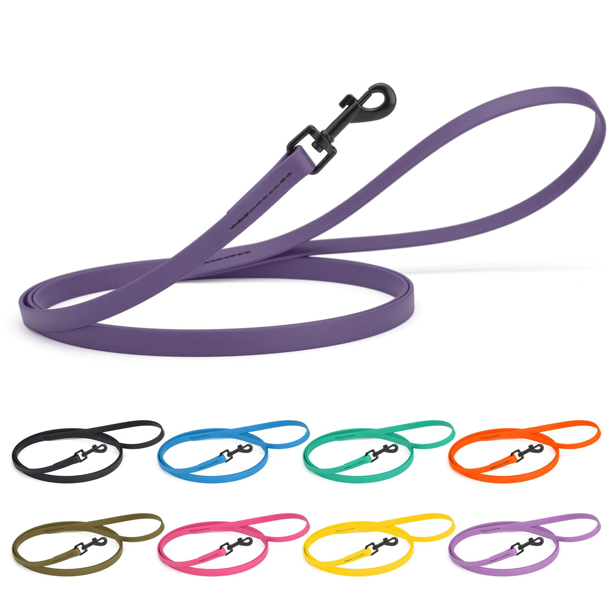 Dogline Biothane Waterproof Dog Leash Strong Coated Nylon Webbing with Black Hardware Odor-Proof Easy to Clean High Performance for Small or Large Dogs Made in USA 4 or 6 ft Lead, Amethyst Purple