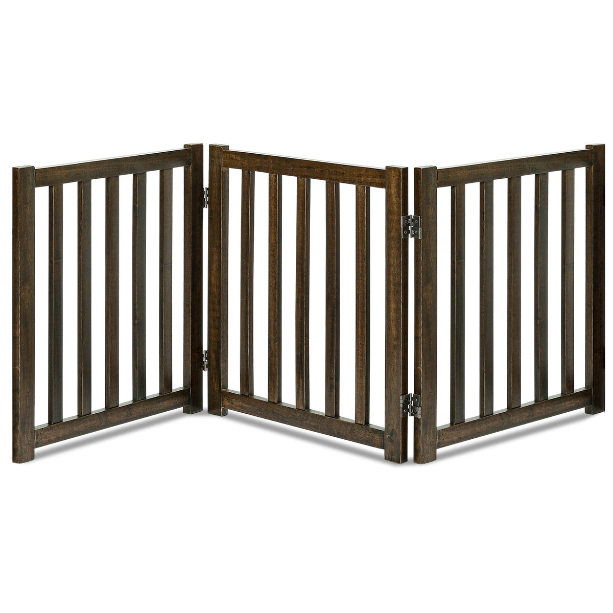LZRS Wooden Free Standing Dog Gate 40" W x 24" H, Foldable Solid Hardwood Pet Safety Fence for House Doorways, Stairs, Hallways, Step-Over Pet Barrier, No Drill Easy Setup, Brown Oak