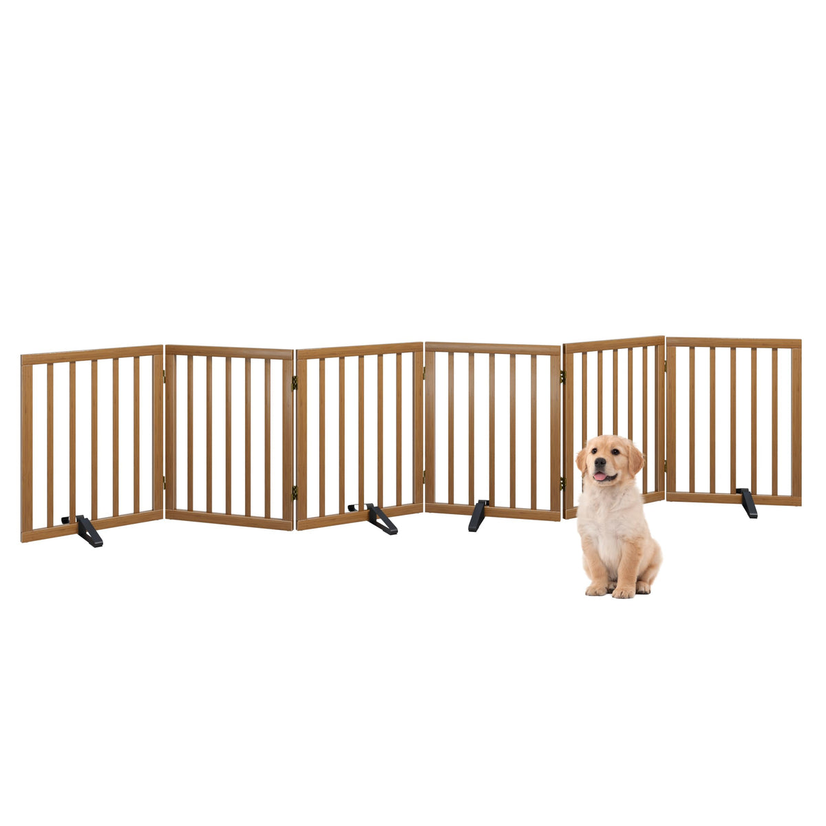 Dog Gates for Doorways, Tall Dog Gate Indoor, Foldable Pet Gates for Doorways Bedroom, Freestanding Puppy Gate with Metal Support Feet, Room Divider,3 Panels (Walnut)
