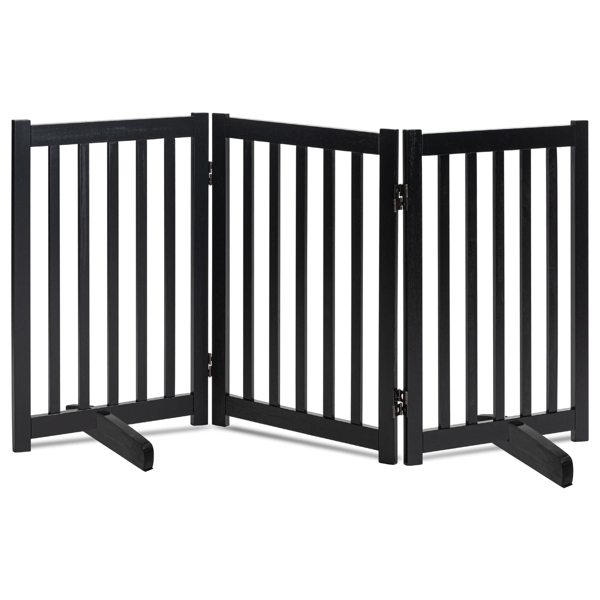 LZRS Wooden Free Standing Dog Gate 40" W x 24" H, Foldable Solid Hardwood Pet Safety Fence for House Doorways, Stairs, Hallways, Step-Over Pet Barrier, No Drill Easy Setup, Brown Oak