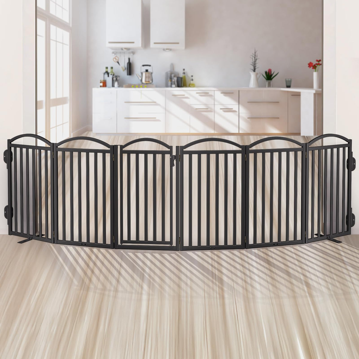 Malier Metal Freestanding Dog Gates, Outdoor Indoor Dog Fences, Extra Wide Foldable Puppy Gate for Stairs, Hallways, Yard