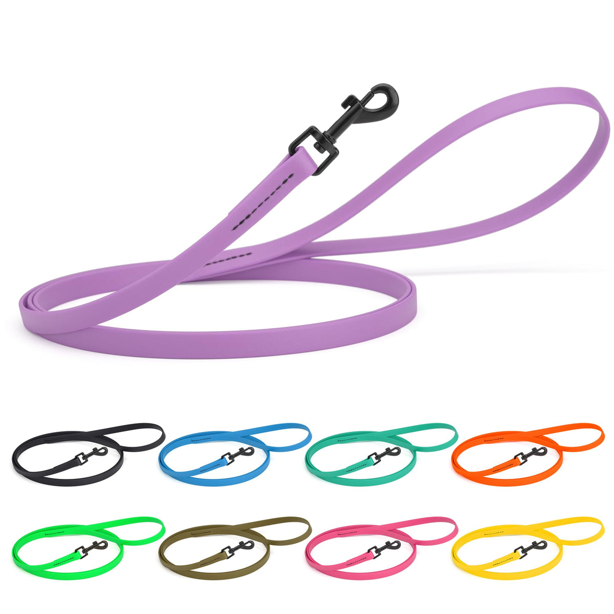 Dogline Biothane Waterproof Dog Leash Strong Coated Nylon Webbing with Black Hardware Odor-Proof Easy to Clean High Performance for Small or Large Dogs Made in USA 4 or 6 ft Lead, Amethyst Purple