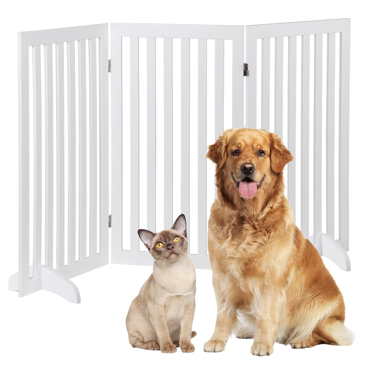 Dog Gate Pet Gate Indoor for Stairs Doorways 82x24 Inch 4 Panels Dog Fence Extra Wide Wooden Black