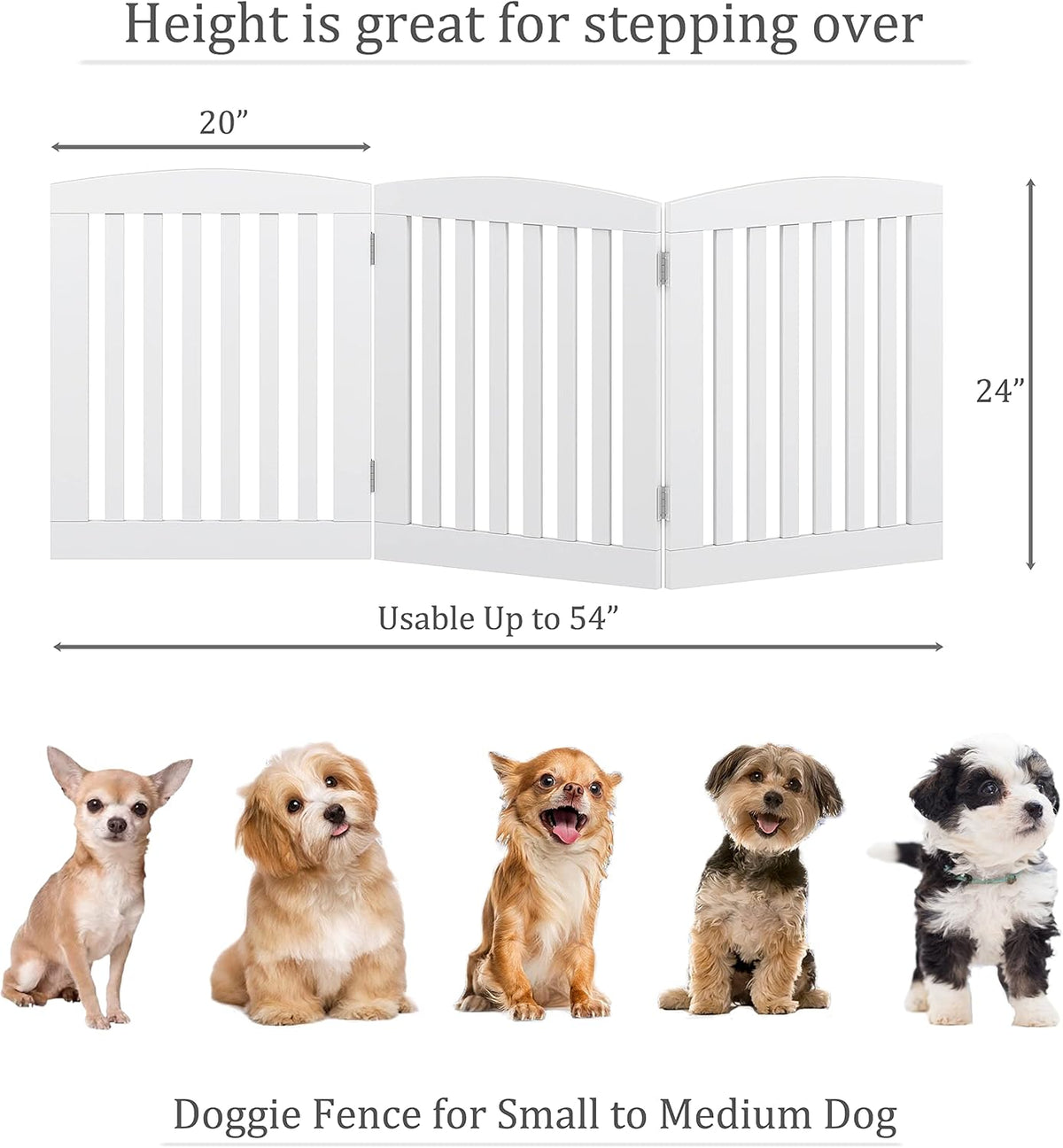 PAWLAND Wooden Freestanding Foldable Pet Gate for Dogs, 24 Inch H, 3 Panels