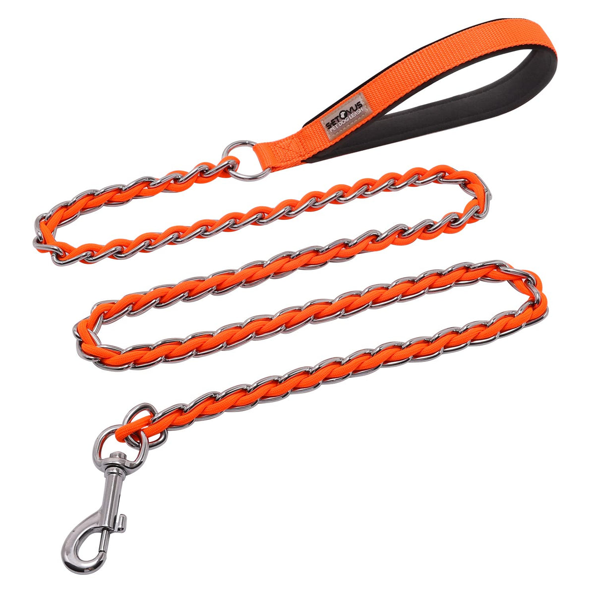 Chain Dog Leash, Bite-Proof Metal Leash, with Padded Handle，Black