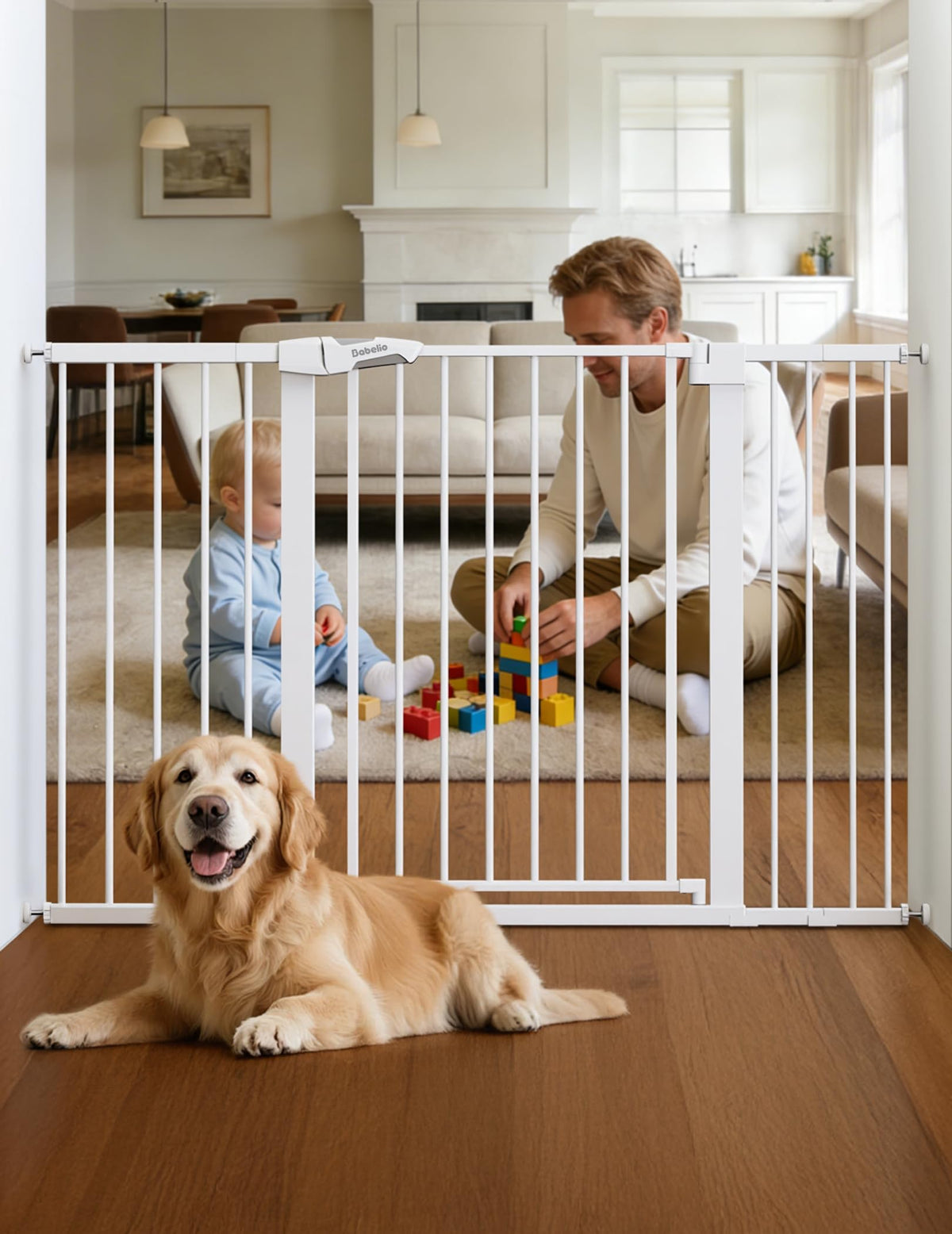 Babelio 29-55" Extra Wide Baby Gate, PressGuard P7, Brown Wood Pattern