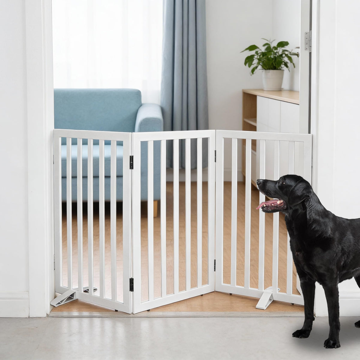 Dog Gate Indoor, Freestanding Dog Fence for The House, Doorways, Hallways,or Stairs,Pet Gate Foldable Wooden,Expandable 24" Height 3 Panels,Brown