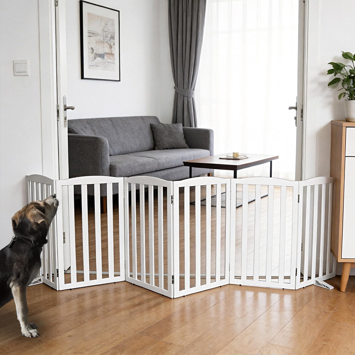 Freestanding Dog Gate Indoor,Doggie Gate Foldable Pet Gates for Doorways,Stairs or Hallways, Wooden Brown Pet Gate for the House, Pet Fence with Support Feet Included,24 "Height-2 Panels