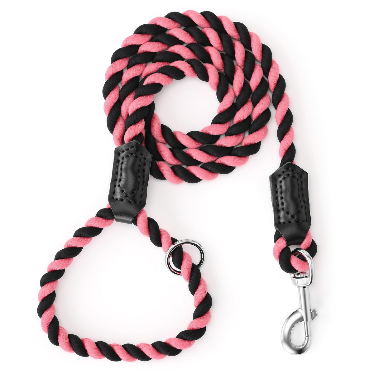 Mile High Life Dog Leash Braided Cotton Rope with Leather-Reinforced Ends