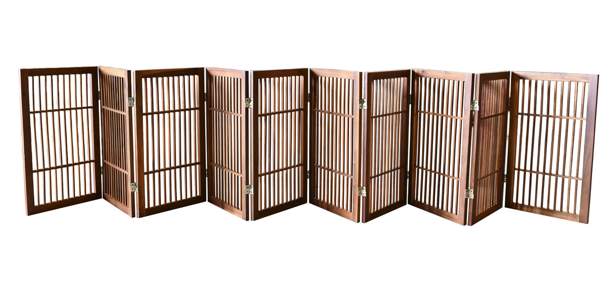Urnporium Pet Dog Gate Freestanding, Strong Durable Folding Wooden Fence, Portable Acacia Hardwood Safety Barrier for Indoor & Outdoor Use (Brown Pet Gate, 3 Panel 30" Tall)