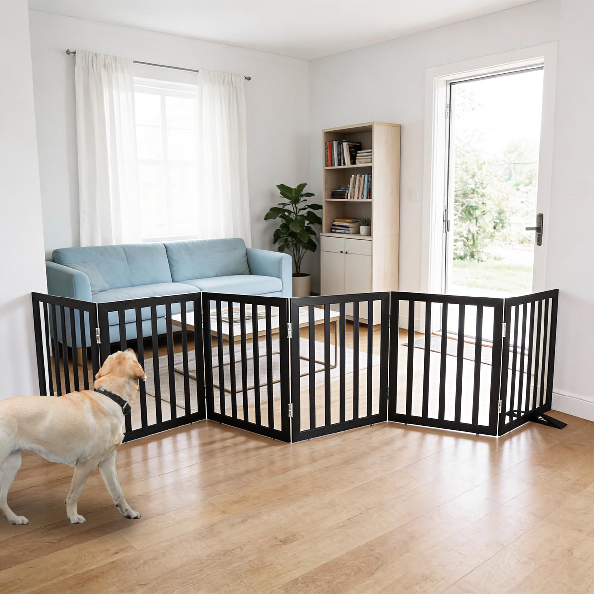 Dog Gate Indoor, Freestanding Dog Fence for The House, Doorways, Hallways,or Stairs,Pet Gate Foldable Wooden,Expandable 24" Height 3 Panels,Brown