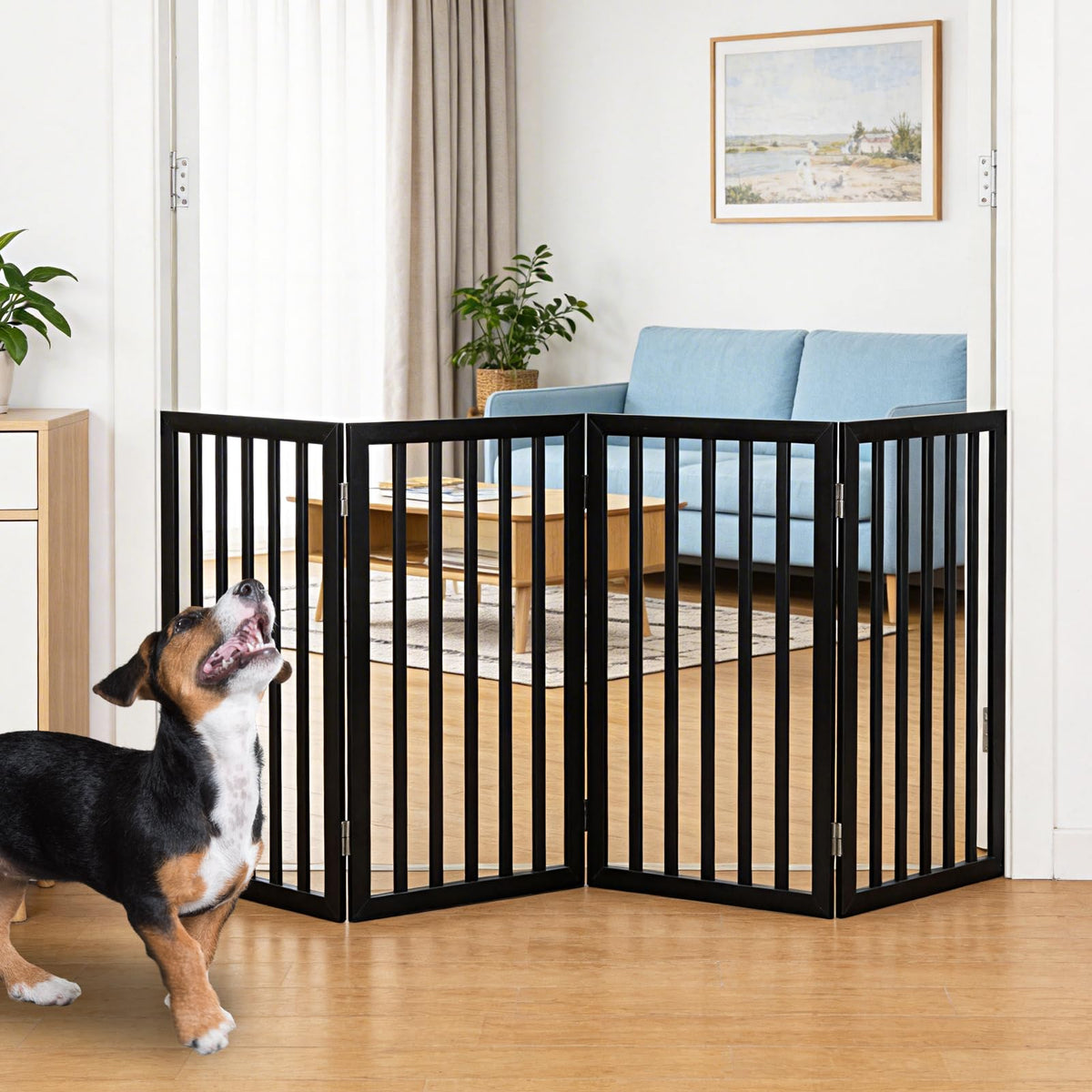 Dog Gate Indoor, Freestanding Dog Fence for The House, Doorways, Hallways,or Stairs,Pet Gate Foldable Wooden,Expandable 24" Height 3 Panels,Brown