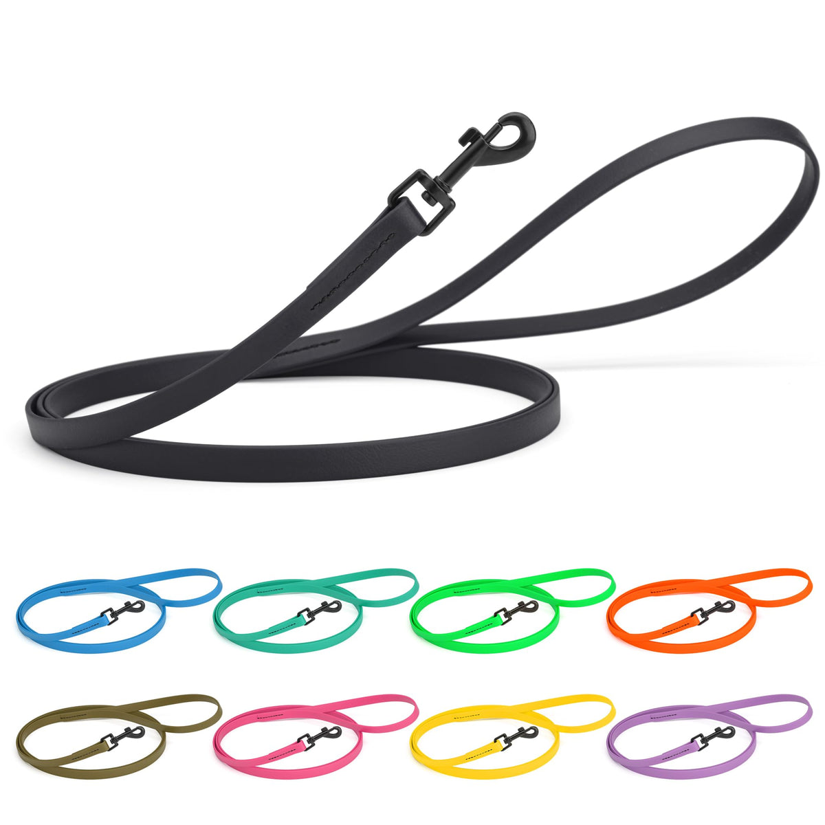 Dogline Biothane Waterproof Dog Leash Strong Coated Nylon Webbing with Black Hardware Odor-Proof Easy to Clean High Performance for Small or Large Dogs Made in USA 4 or 6 ft Lead, Amethyst Purple