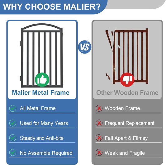 Malier Metal Freestanding Dog Gates, Outdoor Indoor Dog Fences, Extra Wide Foldable Puppy Gate for Stairs, Hallways, Yard