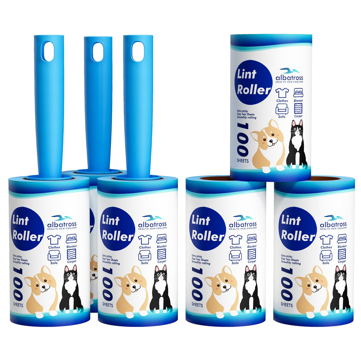 800 Sheets Lint Rollers for Pet Hair Extra Sticky, 4 Handles, 8 Rollers