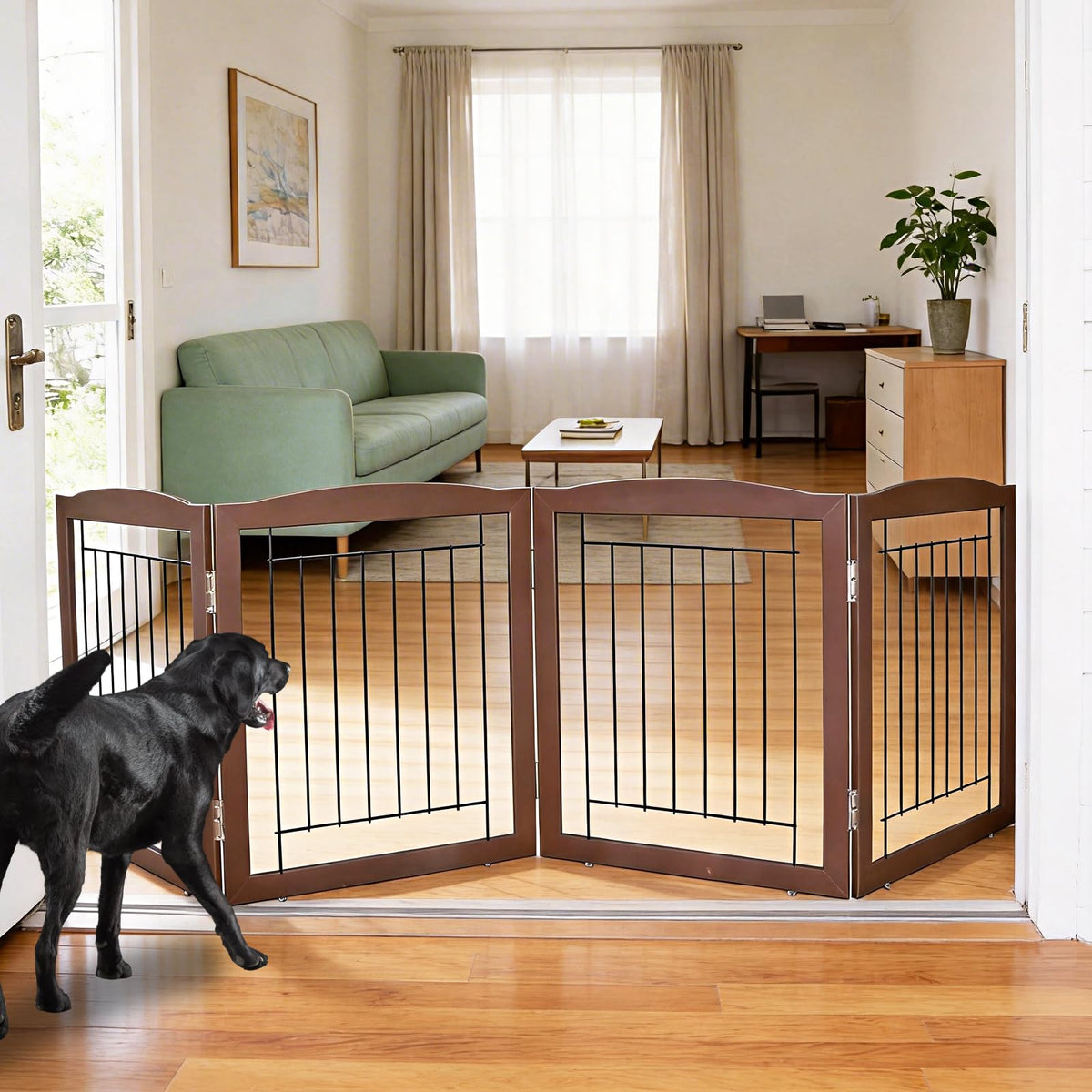 ZJSF Freestanding Foldable Dog Gate for House Extra Wide Wooden White Indoor Puppy Gate Stairs Doorways Pet Gate Tall Dog Fence 3 Panels Fence