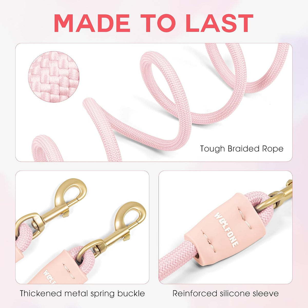 7FT Heavy Duty Dog Tie Out Rope Nylon Leash tethering Rope Pink