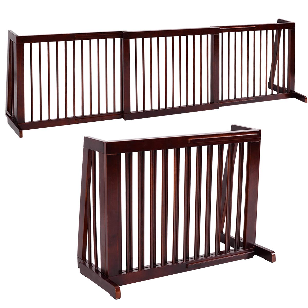 PETSITE Free Standing Retractable Wooden Dog Gate Indoor