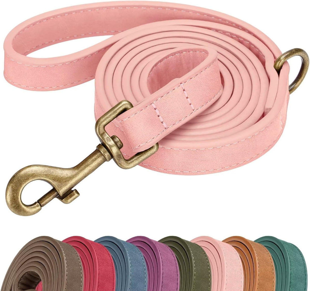 Didog PU Leather Dog Leash for Medium Large Dogs, 3/4in x 5ft, Pink