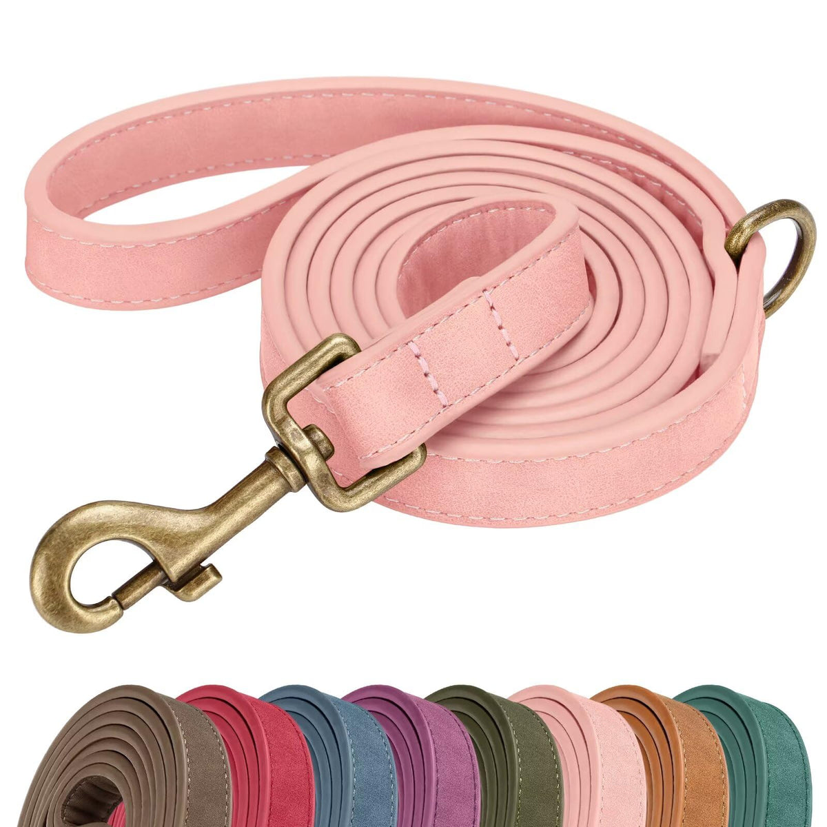 Didog PU Leather Dog Leash for Medium Large Dogs, 3/4in x 5ft, Pink