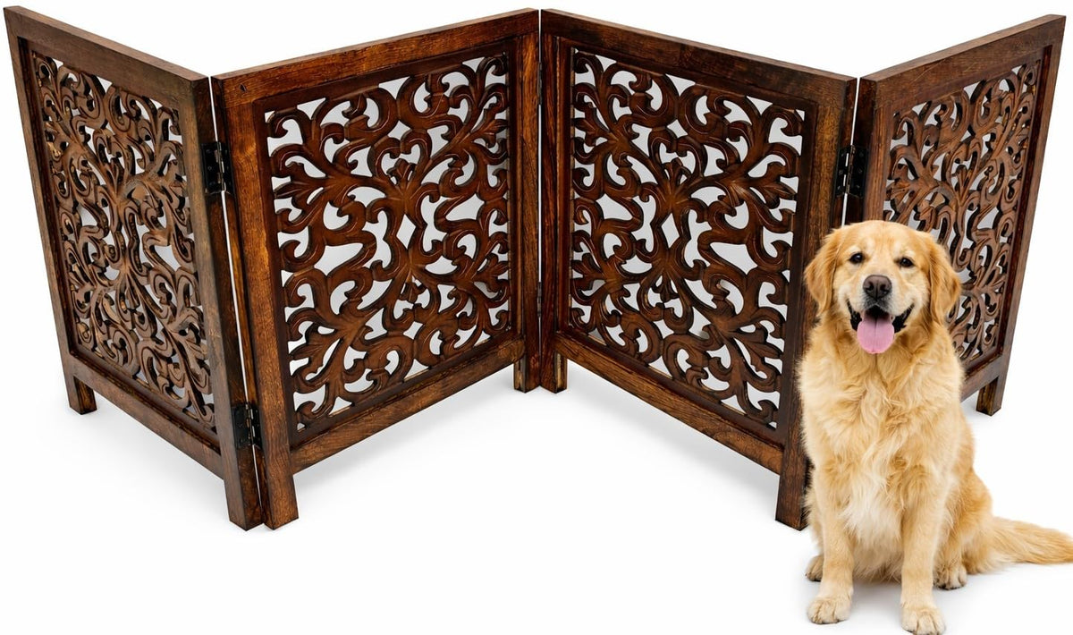 Freestanding Wood Pet Gate, 4-Panel, 56x28