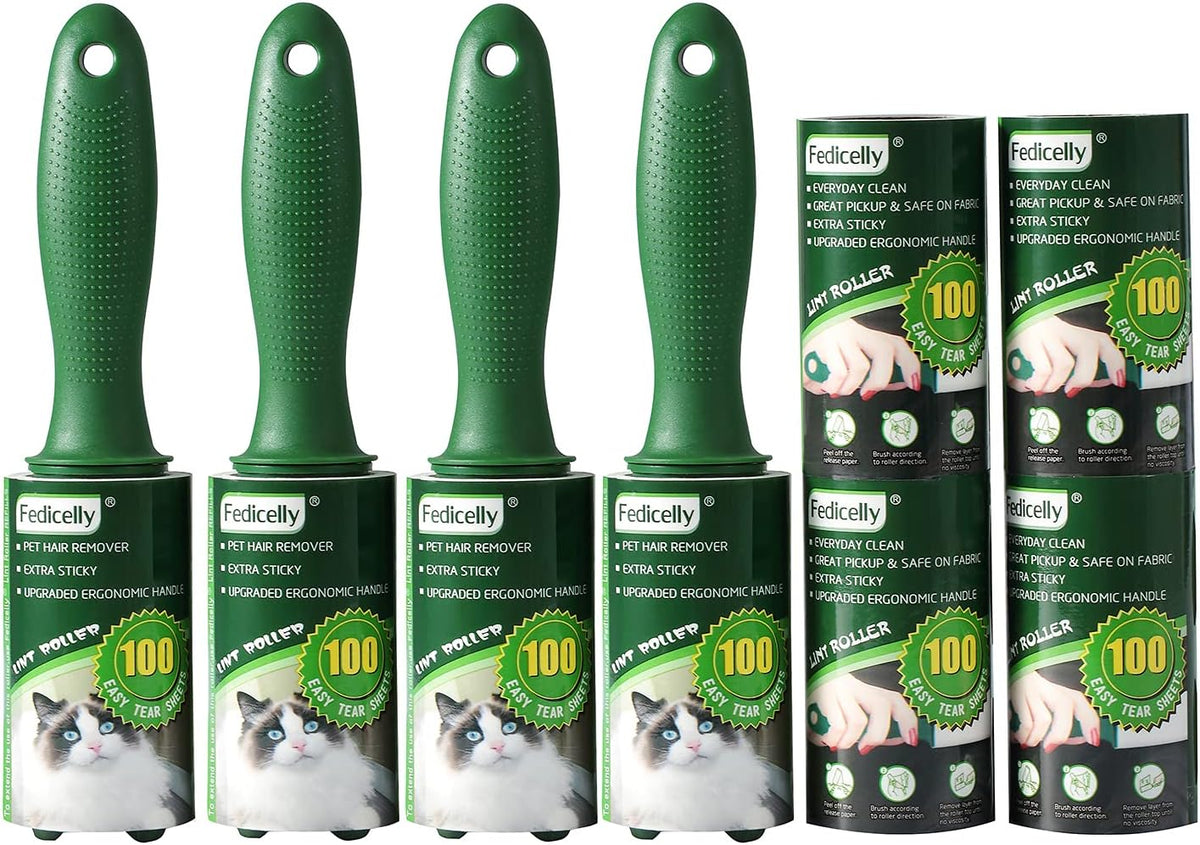 Fedicelly Lint Rollers Pet Hair Extra Sticky Clothes,Cat Dog Hair Remover Laundry Furniture Carpet,Total 800 Sheets Lint Remover Brush for Couch Green