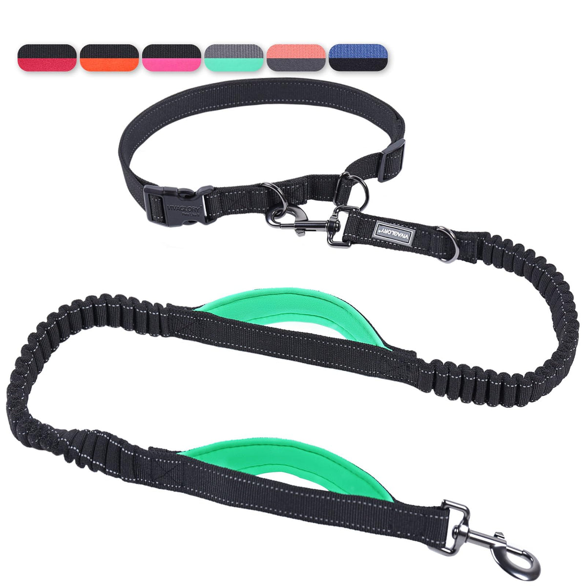 VIVAGLORY Hands Free Dog Leash Bungee Waist Leash for Dog, S, Black/Pink2