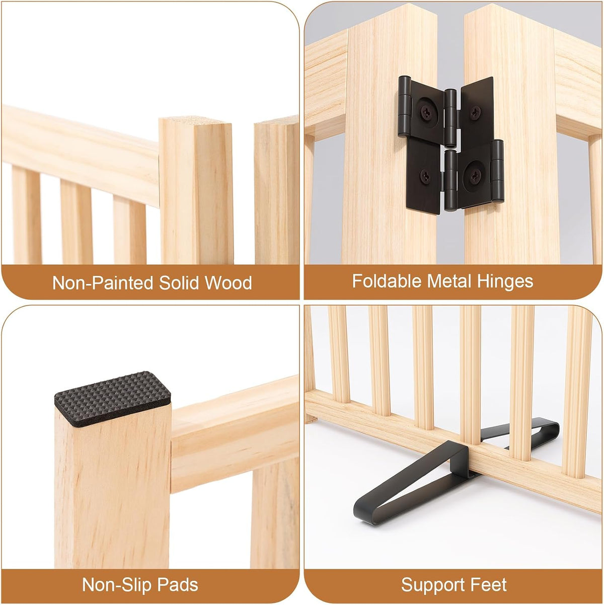 YOCAN Non-Painted Wooden Freestanding Dog Gates - 4 Panel H:16.9"