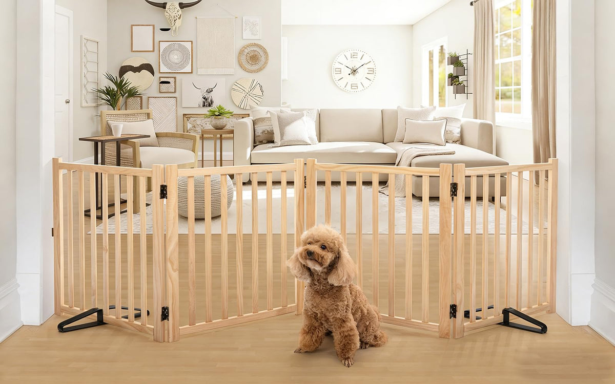YOCAN Non-Painted Wood Freestanding Pet Gate for Dogs-2 Panel H:23”