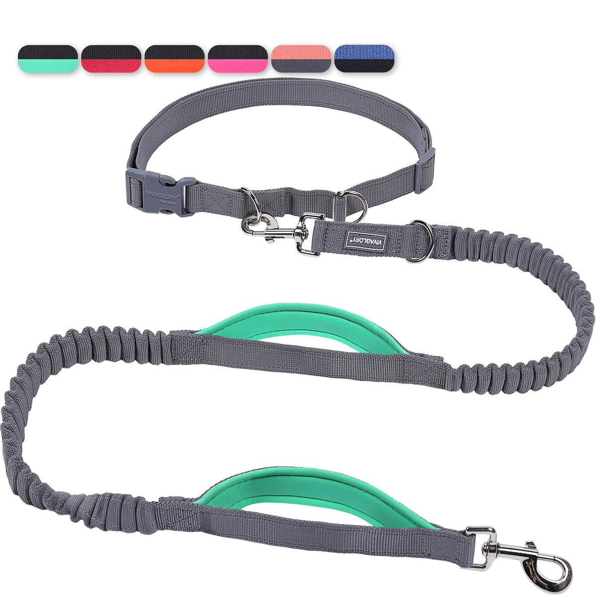 VIVAGLORY Hands Free Dog Leash Bungee Waist Leash for Dog, S, Black/Pink2