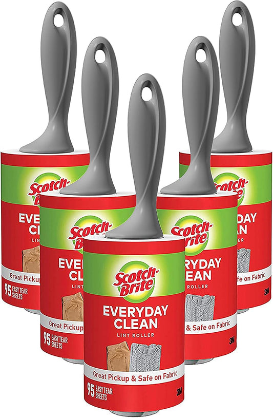 Scotch-Brite Lint Roller Value Pack, Works Great On Pet Hair, 5 Rollers, 95 Sheets Per Roller, 475 Sheets Total