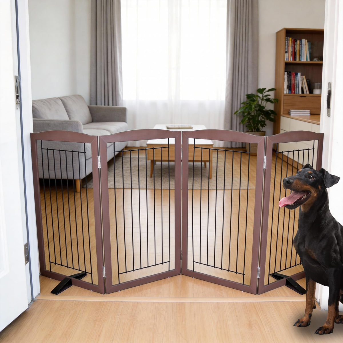 ZJSF Freestanding Dog Fence Indoor, Foldable Dog Gate for Doorways, Stairs or Hallways, Sturdy Wood Extra Wide Pet Gate with Support Feet for The House, White, 24 "Height-3 Panels