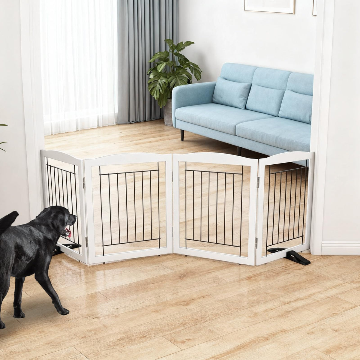 Dog Fence Indoor,Dog Gate Indoor for Doorway pet gate -3-Panel Freestanding, Hallways, House or Stairs -60x24-Inch Retractable Foldable Expandable Wood Pet by SFJC (Brown) ﻿