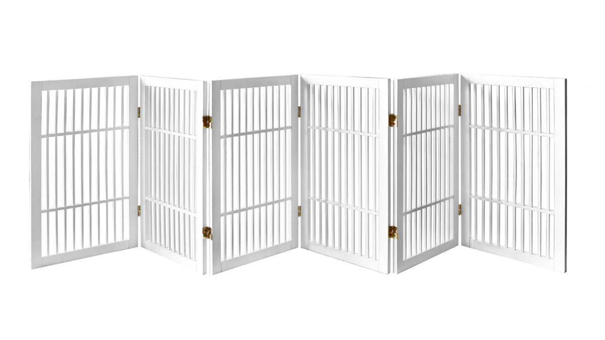 Urnporium Freestanding Wooden Dog Gate Foldable Indoor Pet Gate No Drill Expandable Barrier for Doorways Stairs Hallways Portable Wood Fence for Small Dogs & Puppies (Brown Pet Gate, 3 Panel 24" Tall)