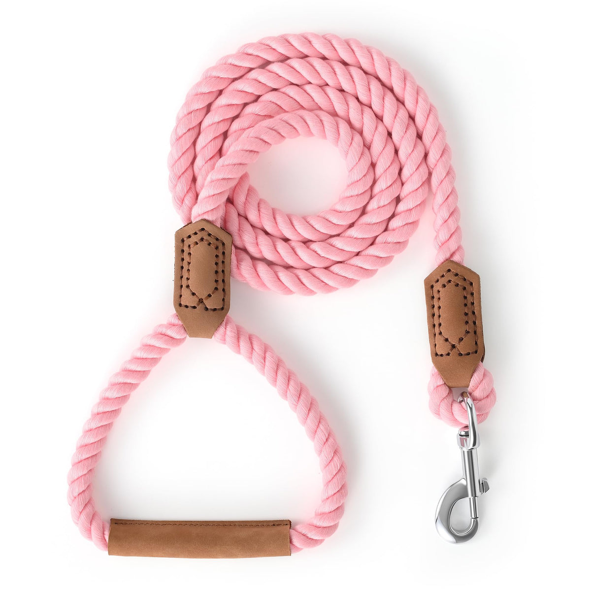 Mile High Life Dog Leash Braided Cotton Rope with Leather-Reinforced Ends