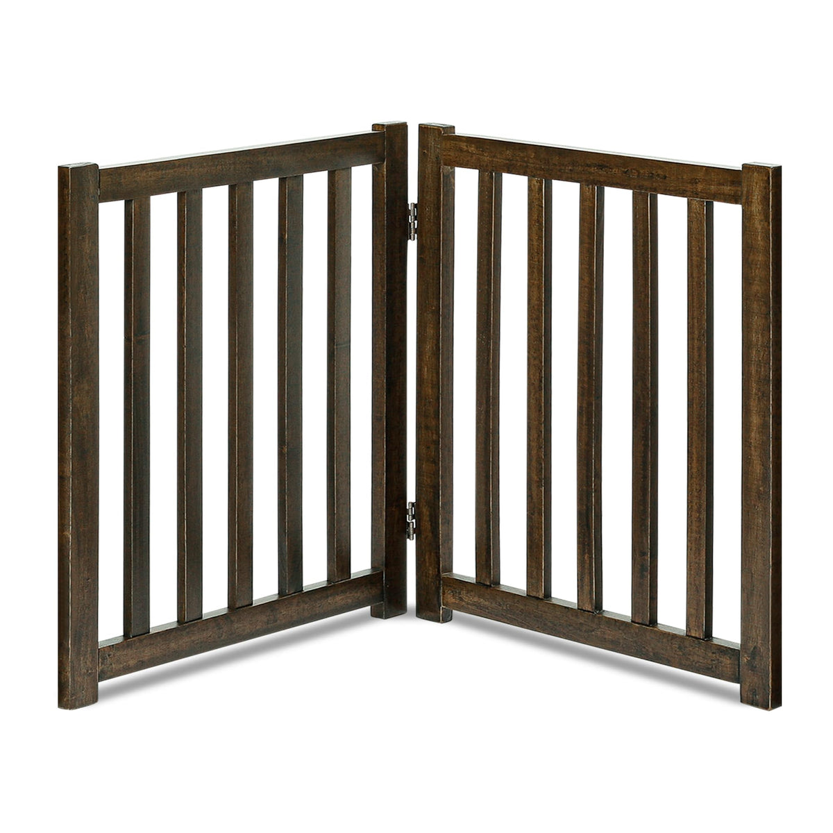 LZRS Wooden Free Standing Dog Gate 40" W x 24" H, Foldable Solid Hardwood Pet Safety Fence for House Doorways, Stairs, Hallways, Step-Over Pet Barrier, No Drill Easy Setup, Brown Oak