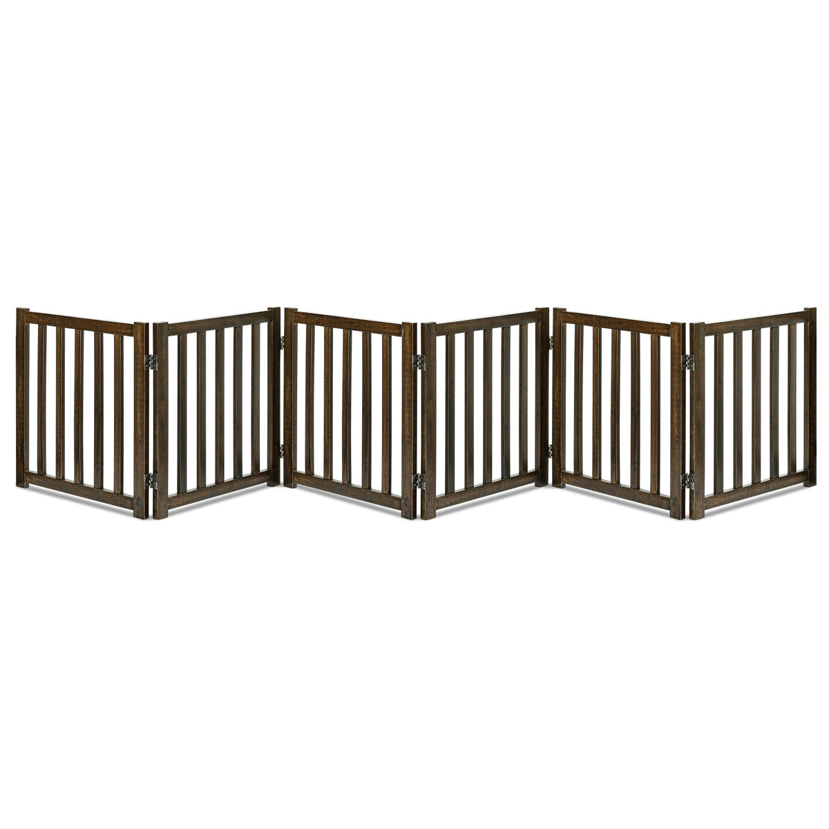 LZRS Wooden Free Standing Dog Gate 40" W x 24" H, Foldable Solid Hardwood Pet Safety Fence for House Doorways, Stairs, Hallways, Step-Over Pet Barrier, No Drill Easy Setup, Brown Oak