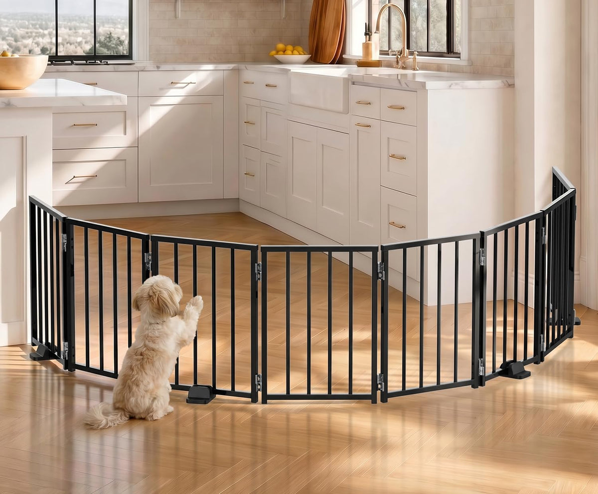 BFNN Small Dog Gate Indoor, Up to 48" W Freestanding Pet/Puppy Fence, Black